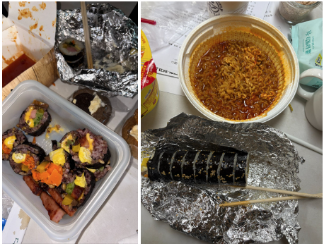 [사진] 먹음직스러운 김밥과 볶음라면.